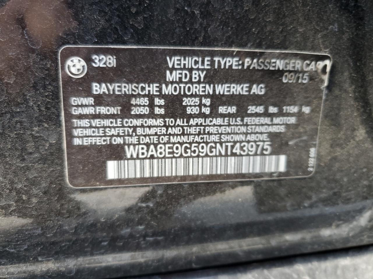 WBA8E9G59GNT43975 2016 BMW 328 I Sulev