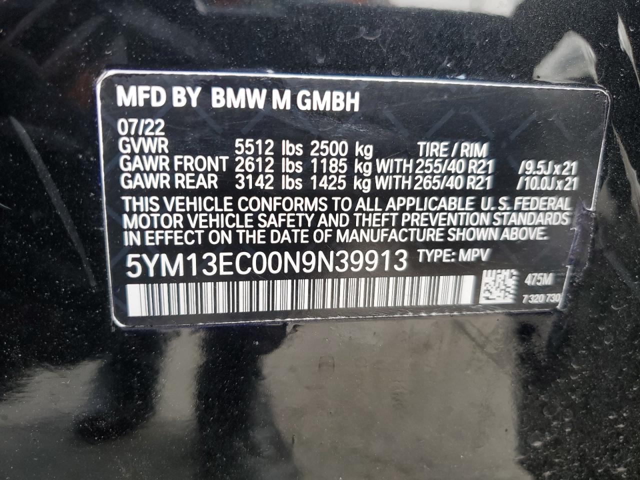 5YM13EC00N9N39913 2022 BMW X3 M