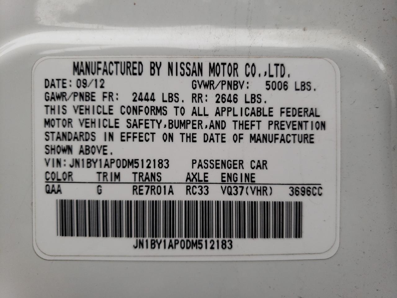 JN1BY1AP0DM512183 2013 Infiniti M37