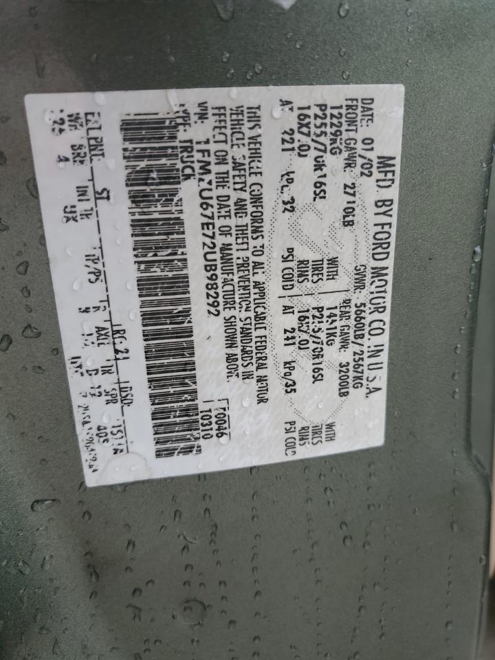 1FMZU67E72UB98292 2002 Ford Explorer Sport Trac