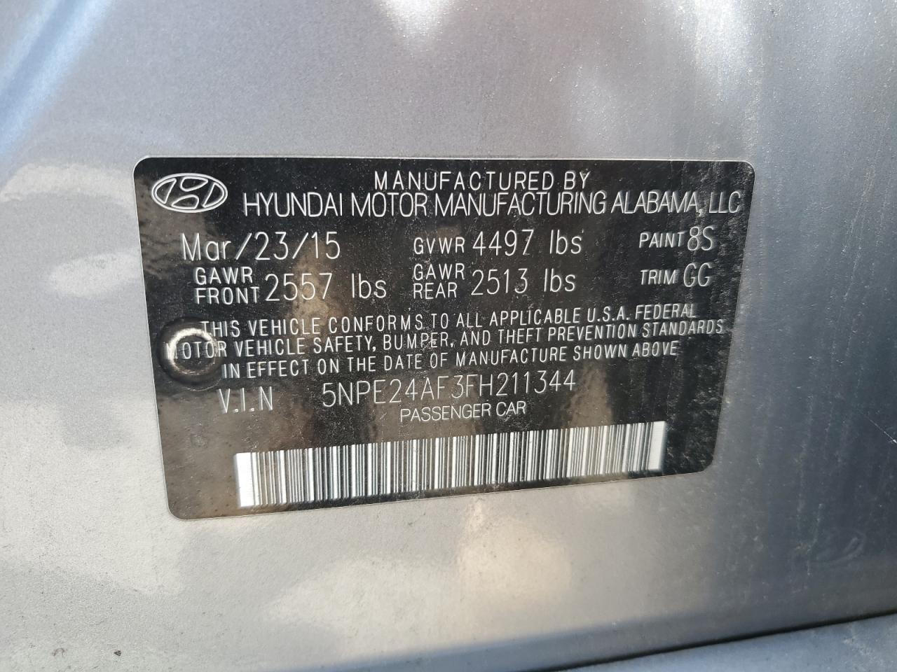 2015 Hyundai Sonata Se vin: 5NPE24AF3FH211344