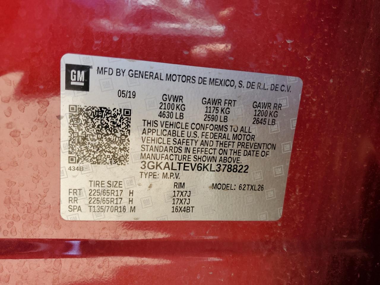 3GKALTEV6KL378822 2019 GMC Terrain Sle