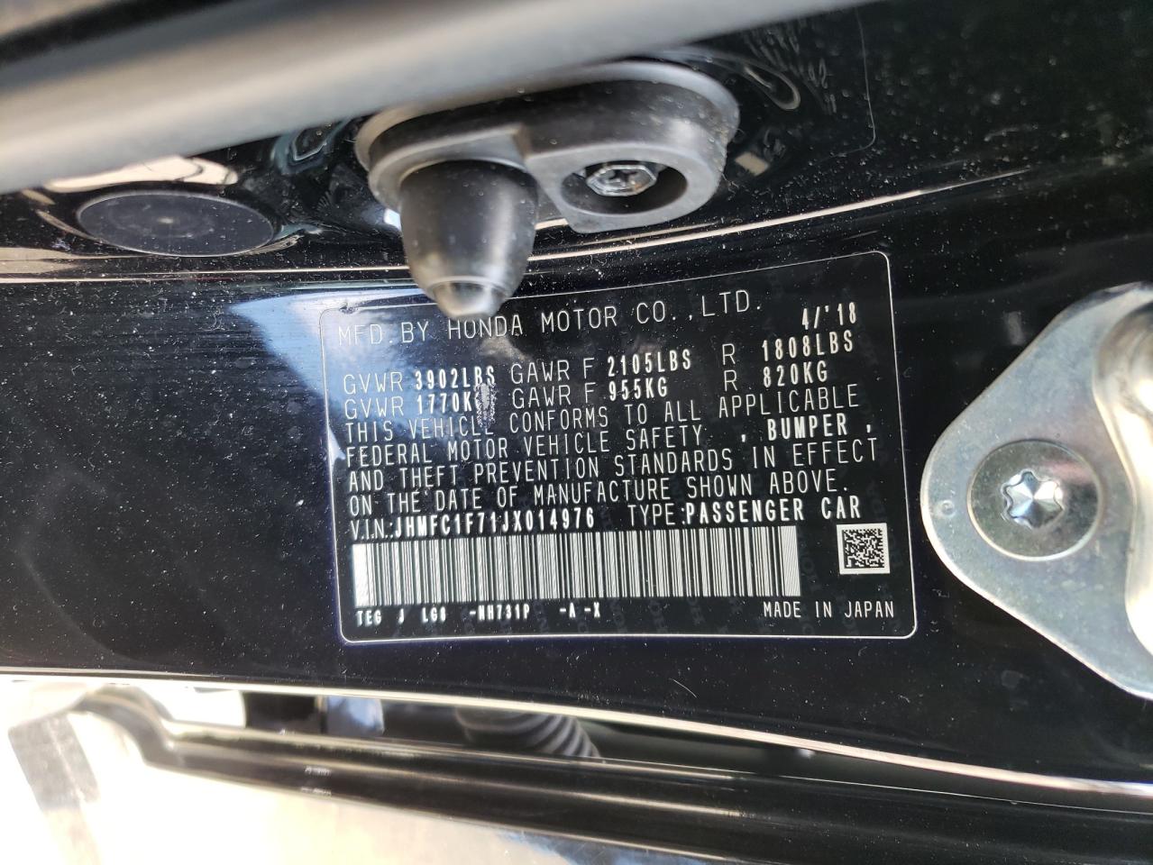 JHMFC1F71JX014976 2018 Honda Civic Exl