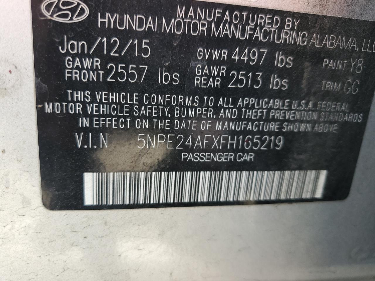 5NPE24AFXFH165219 2015 Hyundai Sonata Se