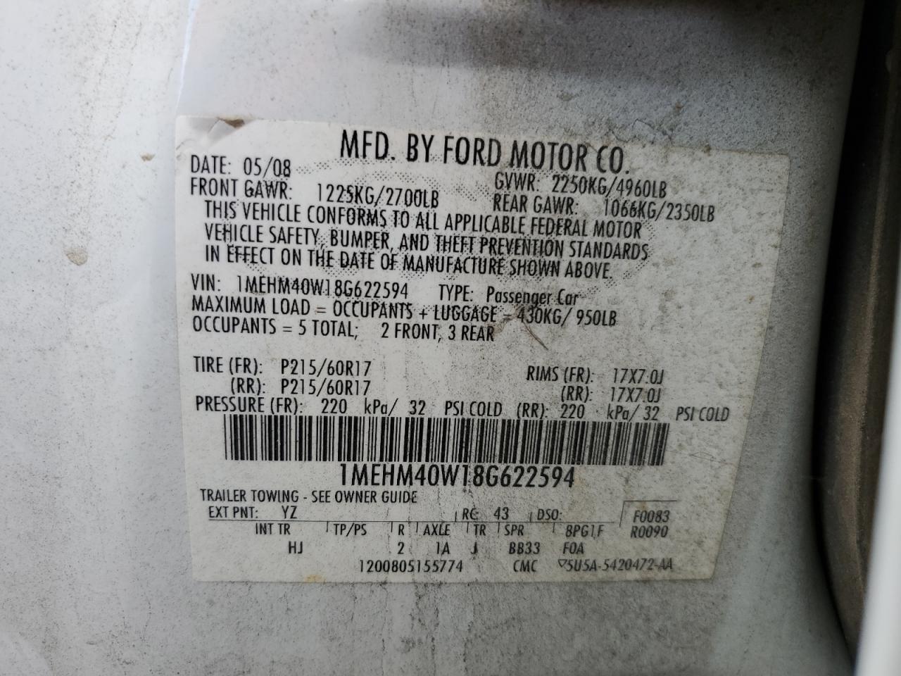 1MEHM40W18G622594 2008 Mercury Sable Luxury