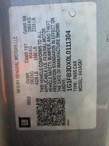 2020 Chevrolet Camaro Ls VIN: 1G1FB3DX0L0111304 Lot: 53822234