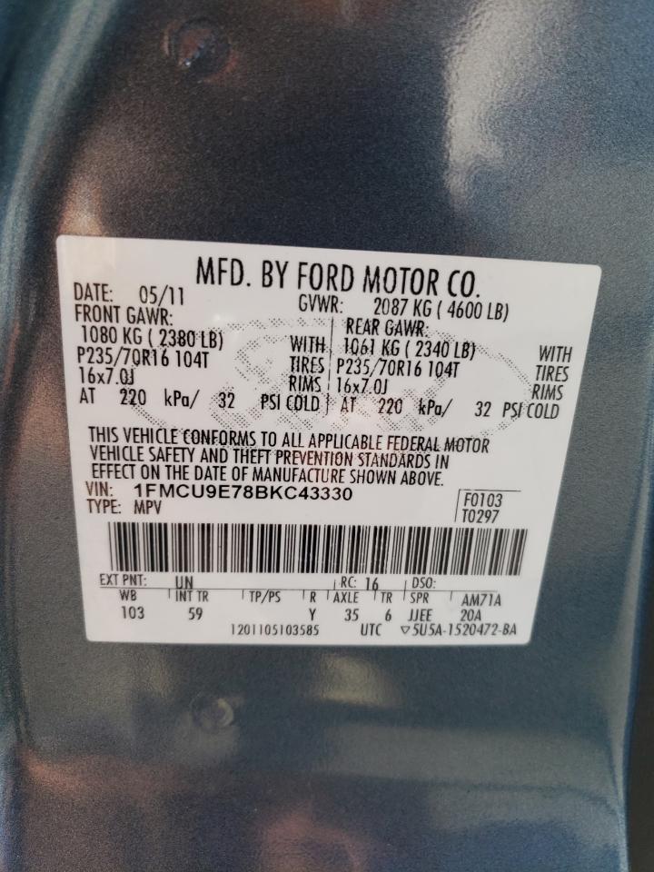 1FMCU9E78BKC43330 2011 Ford Escape Limited