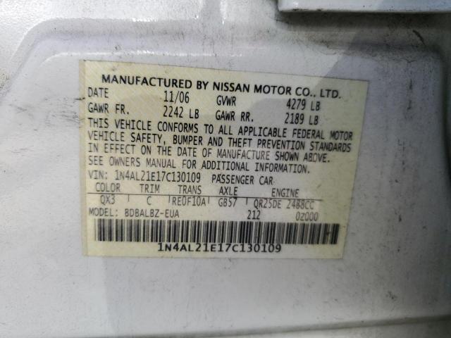 2007 Nissan Altima 2.5 VIN: 1N4AL21E17C130109 Lot: 57016774