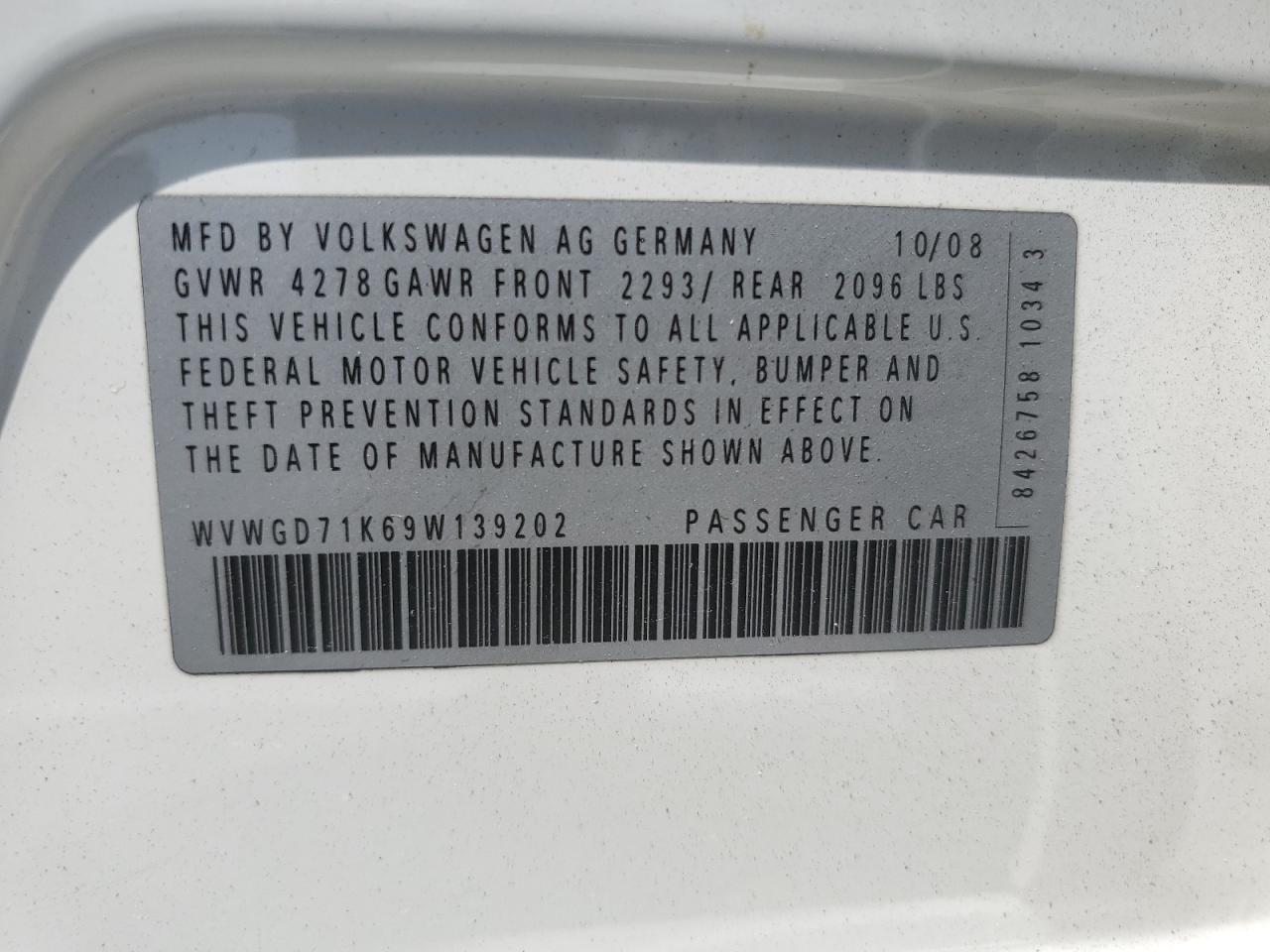 WVWGD71K69W139202 2009 Volkswagen Gti