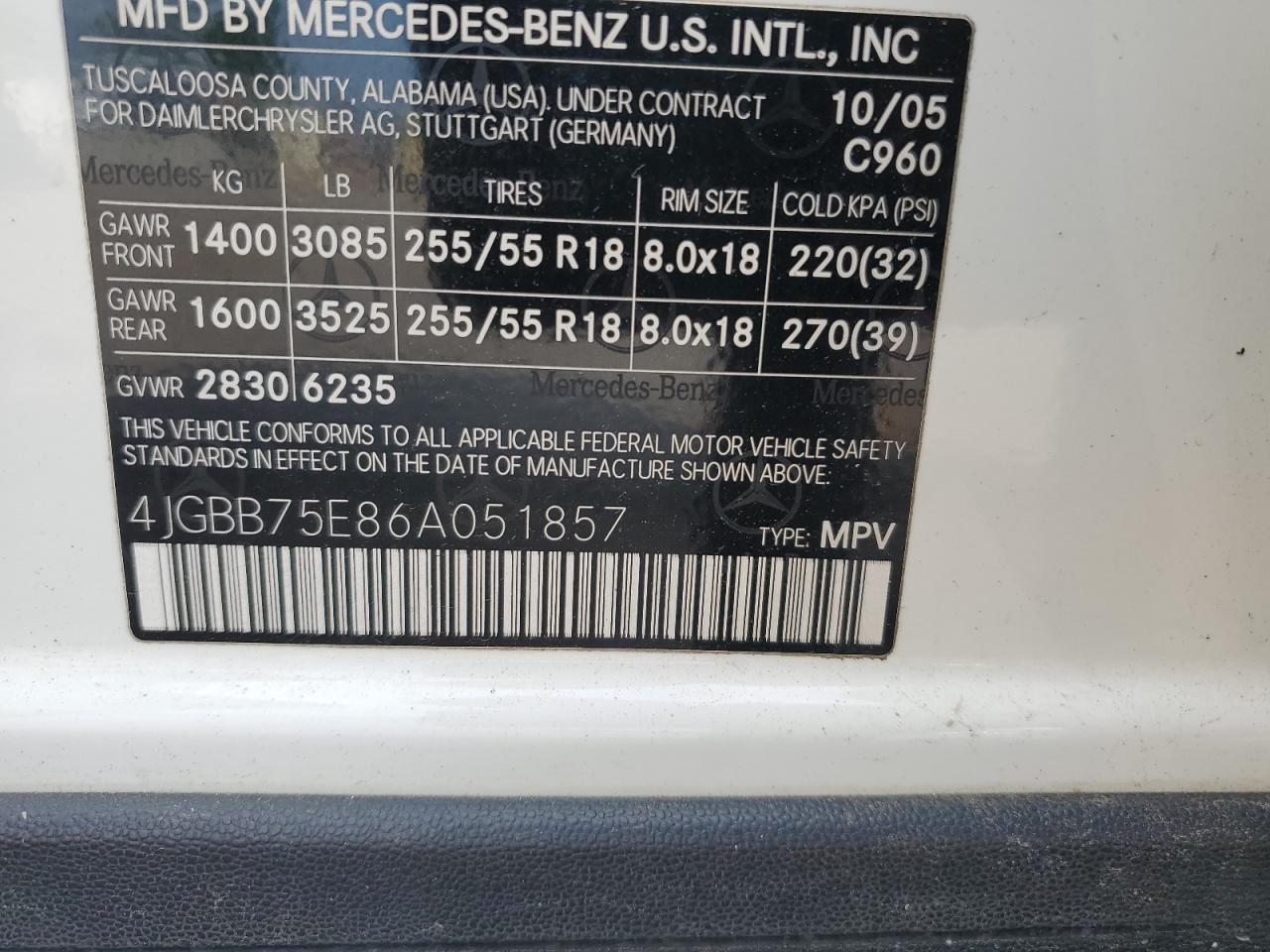 Lot #2549850557 2006 MERCEDES-BENZ ML 500