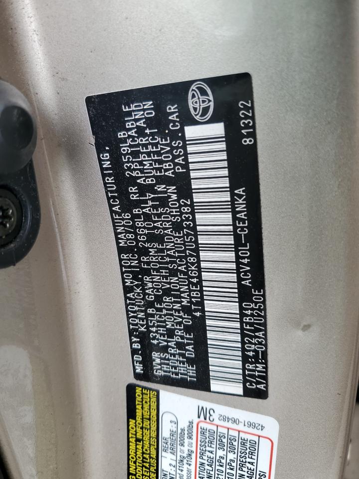 4T1BE46K87U573382 2007 Toyota Camry Ce