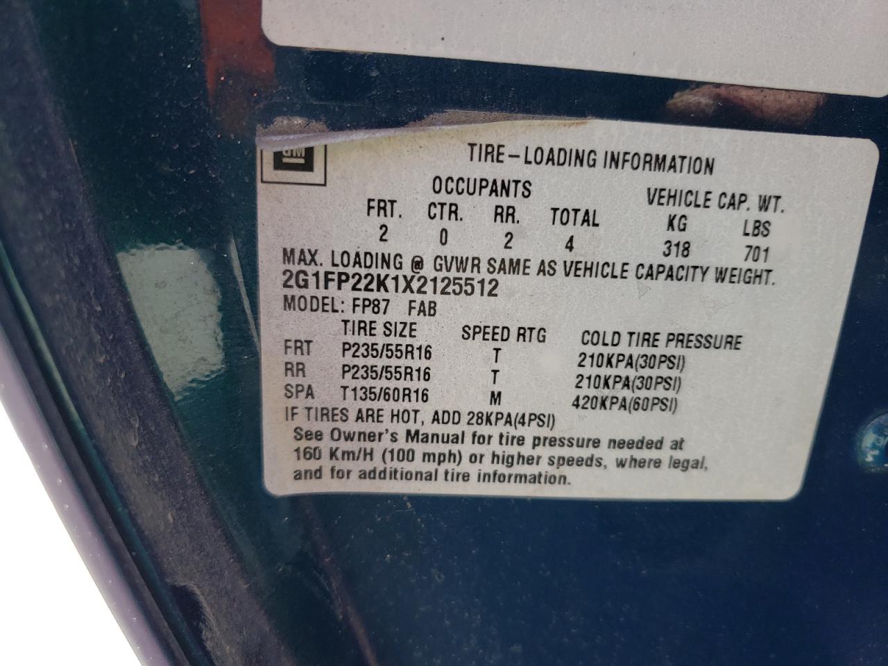 2G1FP22K1X2125512 1999 Chevrolet Camaro