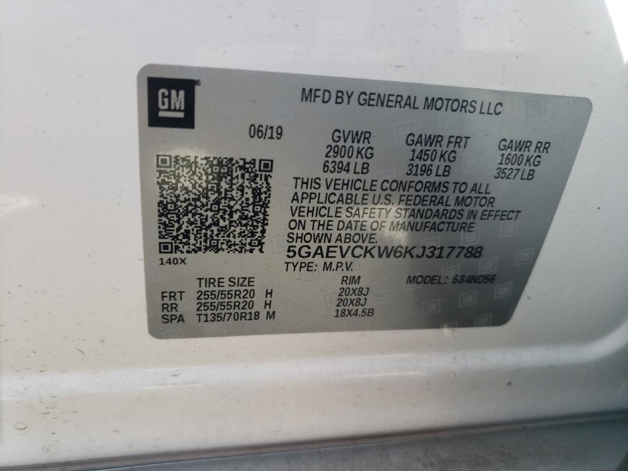 5GAEVCKW6KJ317788 2019 Buick Enclave Avenir