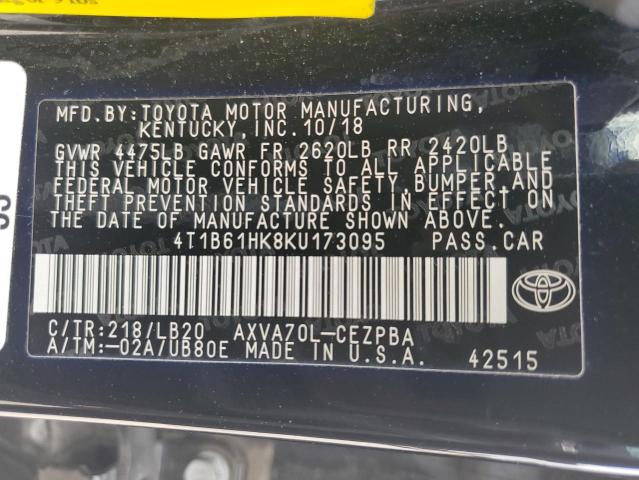 VIN 4T1B61HK8KU173095 2019 Toyota Camry, Xse no.12