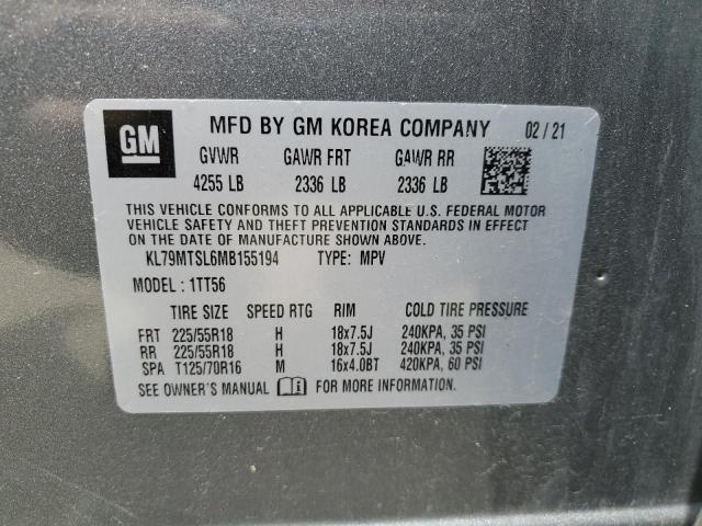 2021 Chevrolet Trailblazer Rs VIN: KL79MTSL6MB155194 Lot: 57172874