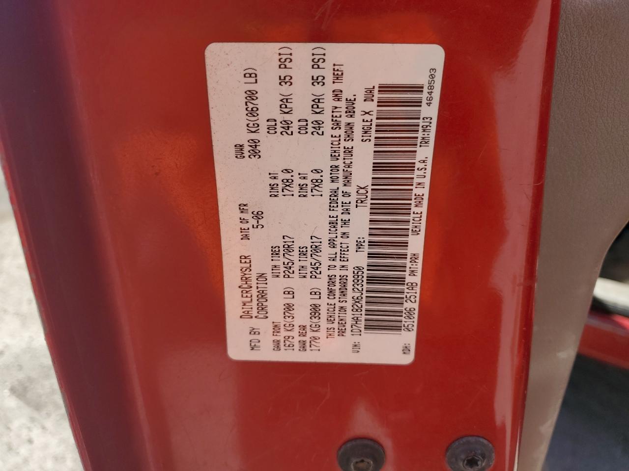 1D7HA182X6J239950 2006 Dodge Ram 1500 St