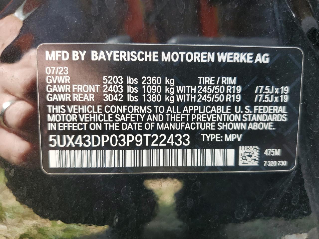 5UX43DP03P9T22433 2023 BMW X3 Sdrive30I