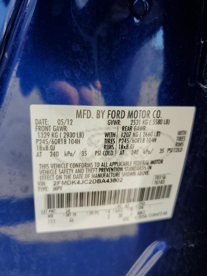 2FMDK4JC2DBA43802 2013 Ford Edge Sel