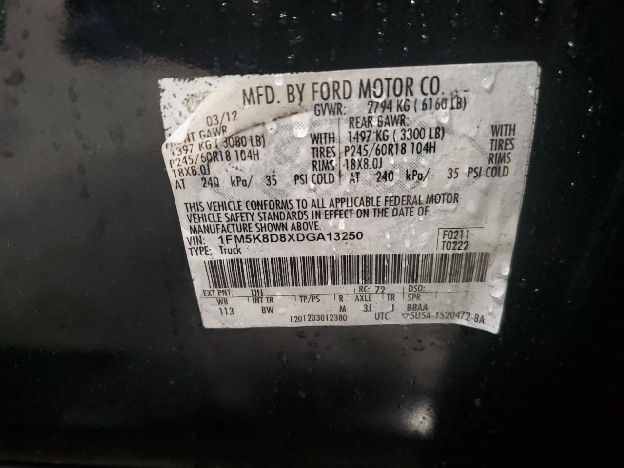 1FM5K8D8XDGA13250 2013 Ford Explorer Xlt