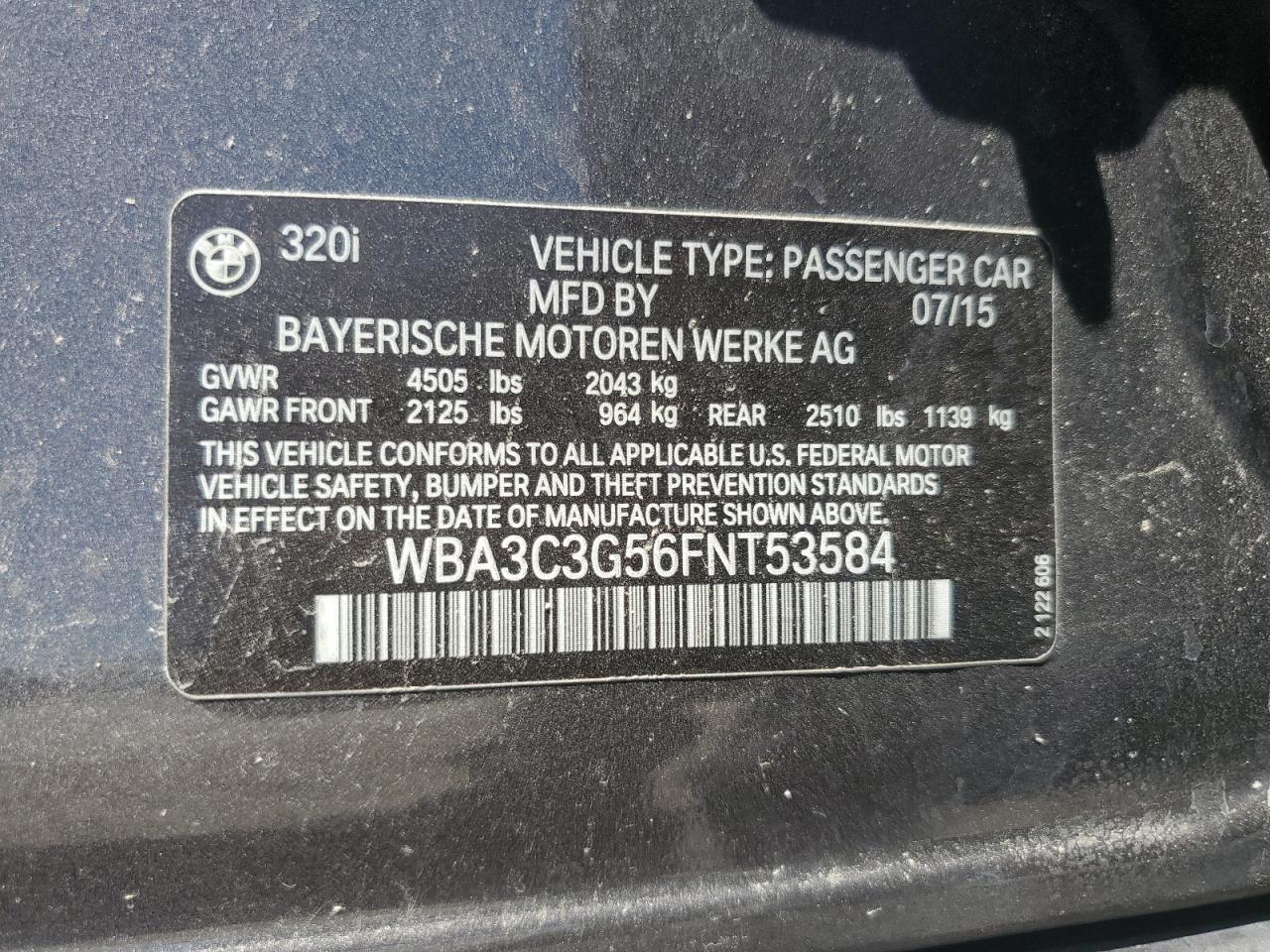 WBA3C3G56FNT53584 2015 BMW 320 I xDrive