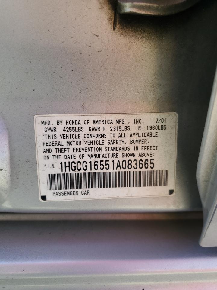 1HGCG16551A083665 2001 Honda Accord Ex