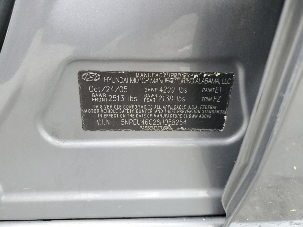 5NPEU46C26H058254 2006 Hyundai Sonata Gls