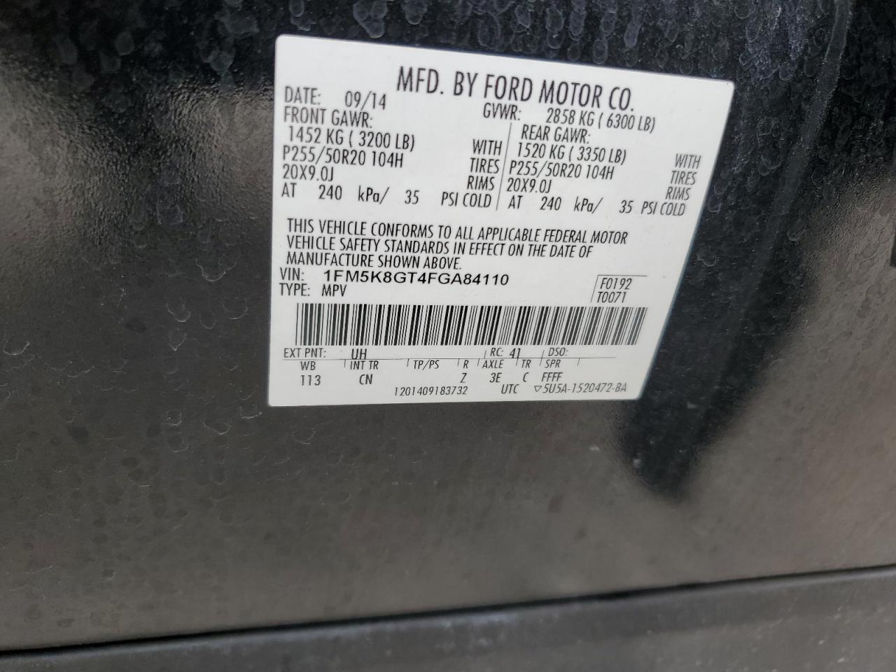 1FM5K8GT4FGA84110 2015 Ford Explorer Sport