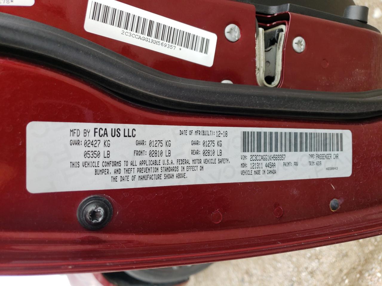 2C3CCAGG1KH569357 2019 Chrysler 300 S