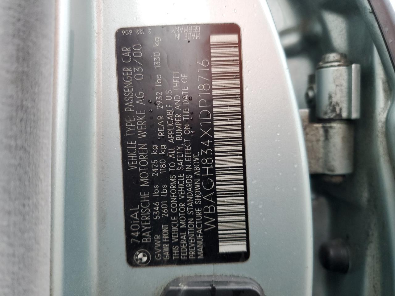 WBAGH834X1DP18716 2001 BMW 740 Il