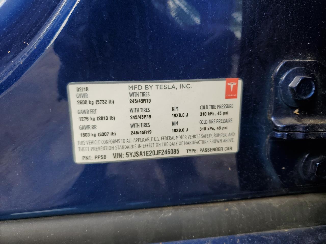 5YJSA1E20JF246085 2018 Tesla Model S