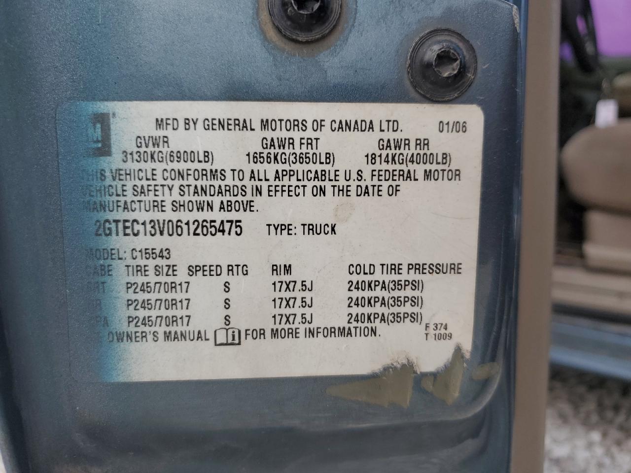 2GTEC13V061265475 2006 GMC New Sierra C1500