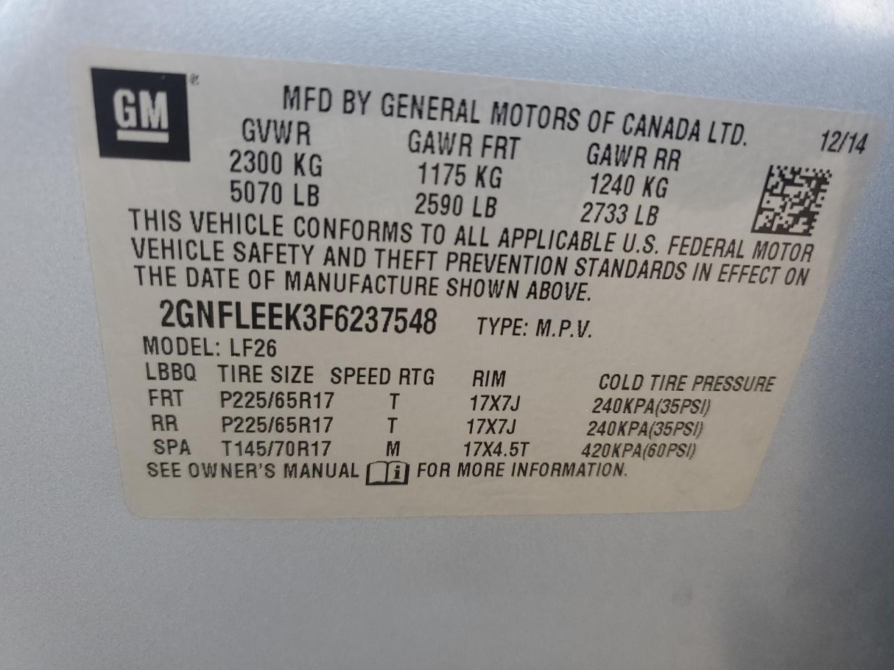 2GNFLEEK3F6237548 2015 Chevrolet Equinox Ls