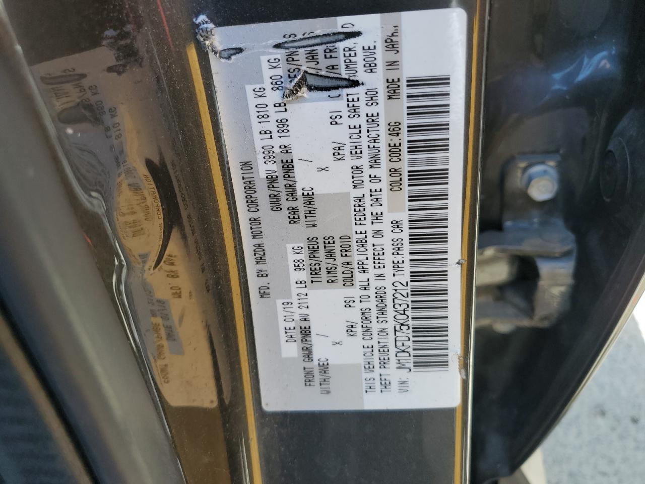 JM1DKFD75K0437212 2019 Mazda Cx-3 Grand Touring