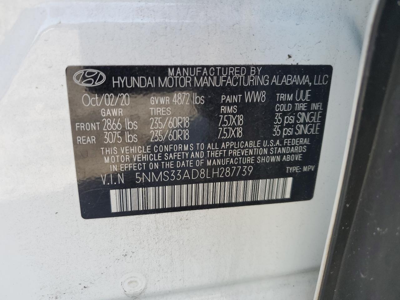 5NMS33AD8LH287739 2020 Hyundai Santa Fe Sel