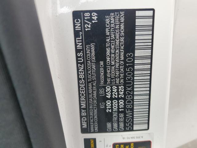 2019 Mercedes-Benz C 300 VIN: 55SWF8DB2KU305103 Lot: 54735404