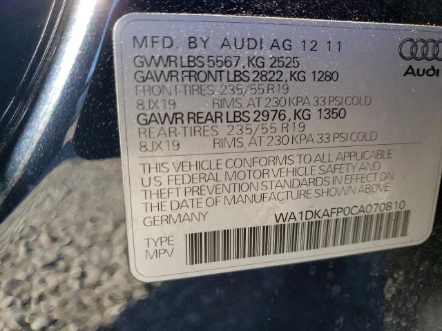 2012 Audi Q5 Premium Plus VIN: WA1DKAFP0CA070810 Lot: 54055414