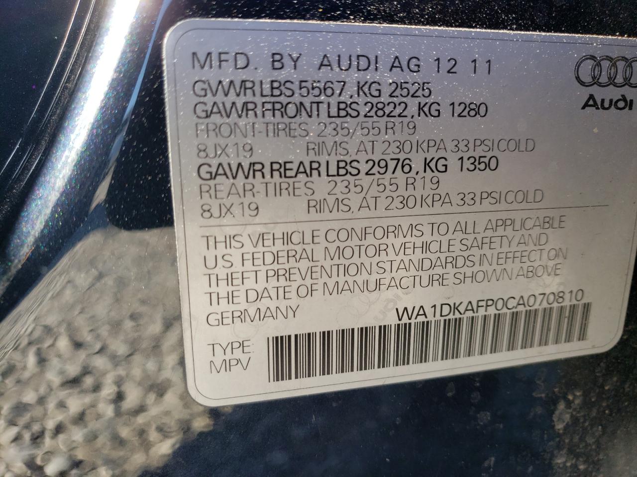 WA1DKAFP0CA070810 2012 Audi Q5 Premium Plus