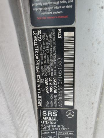 2000 Mercedes-Benz Clk 320 VIN: WDBLK65G0YT051569 Lot: 53901024