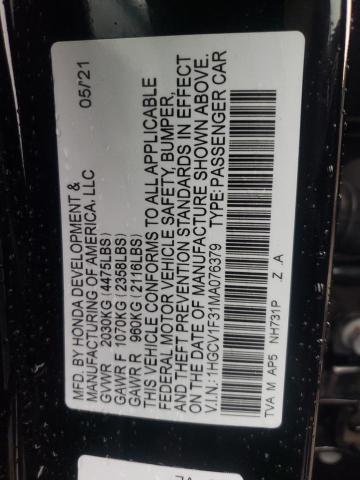 2021 Honda Accord Sport VIN: 1HGCV1F31MA076379 Lot: 54011374