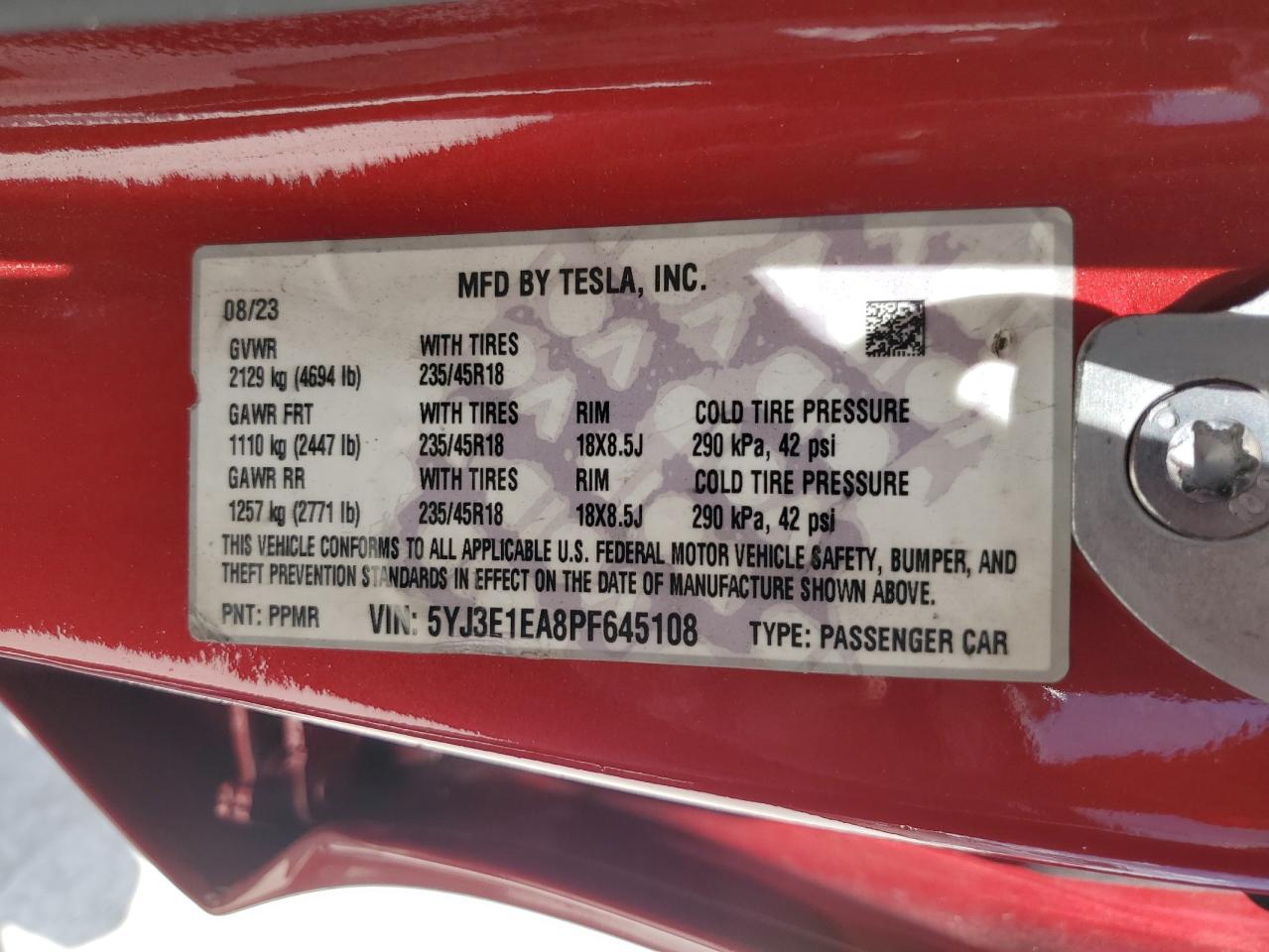 5YJ3E1EA8PF645108 2023 Tesla Model 3