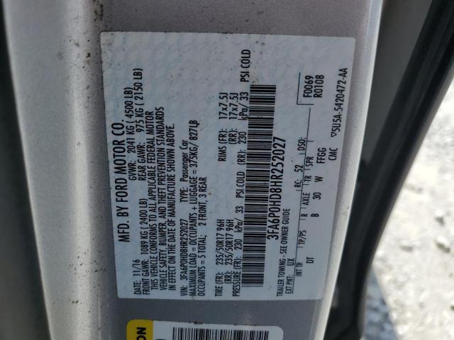 2017 FORD FUSION SE - 3FA6P0HD8HR252027