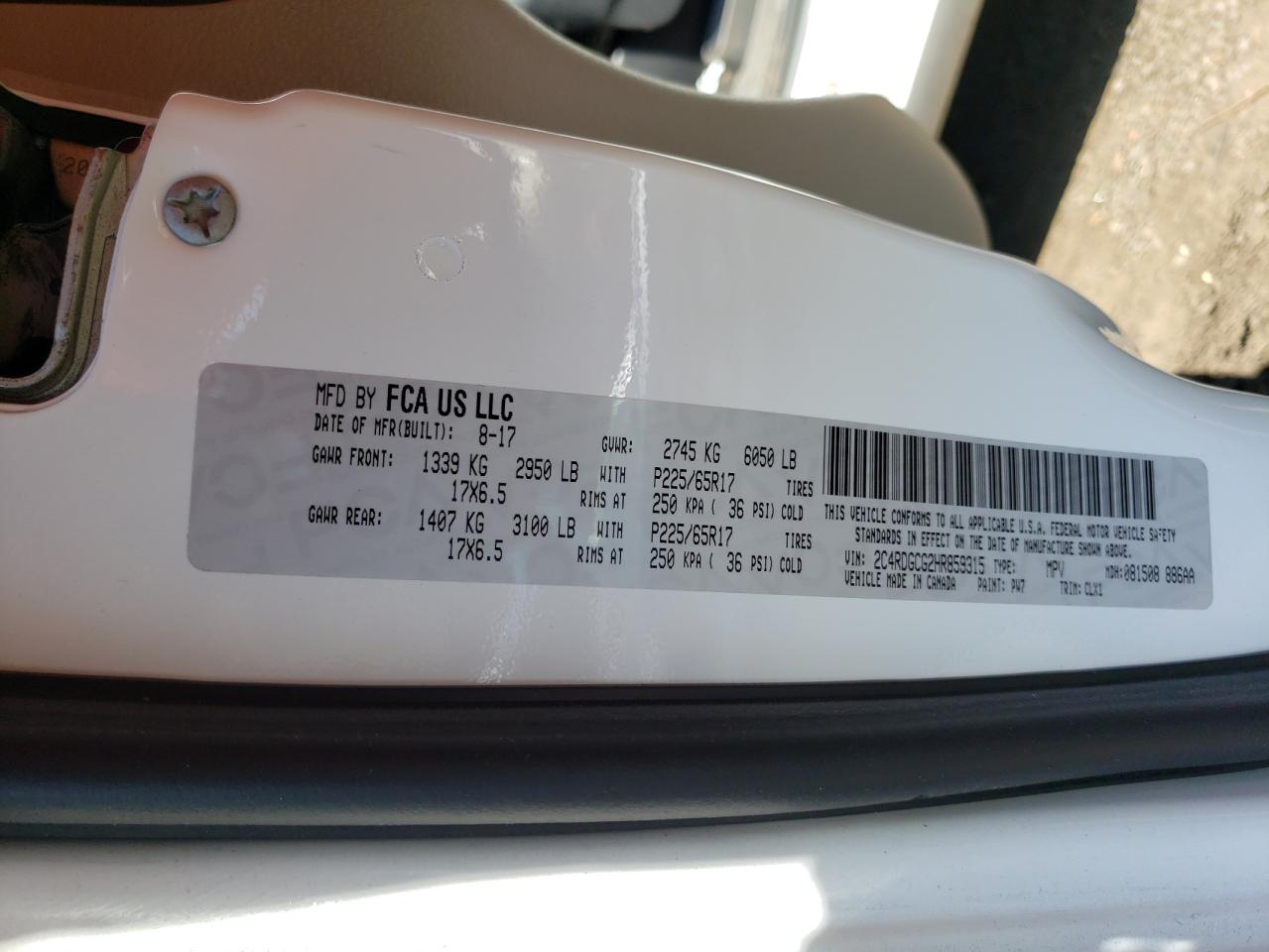 2C4RDGCG2HR859315 2017 Dodge Grand Caravan Sxt