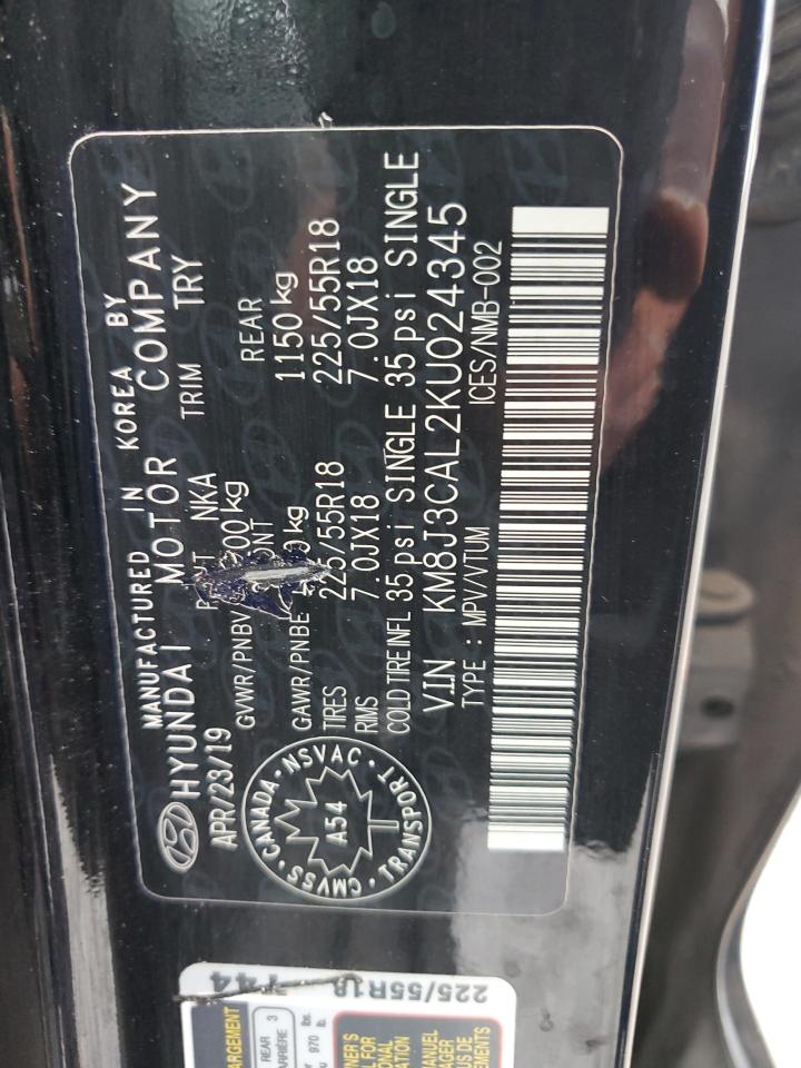 KM8J3CAL2KU024345 2019 Hyundai Tucson Limited