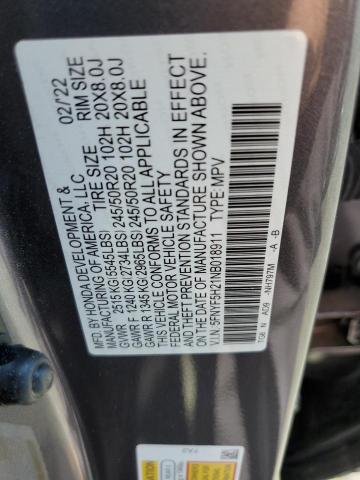 2022 Honda Pilot Se VIN: 5FNYF5H21NB018911 Lot: 56695964