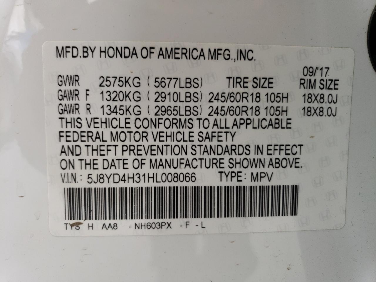 5J8YD4H31HL008066 2017 Acura Mdx