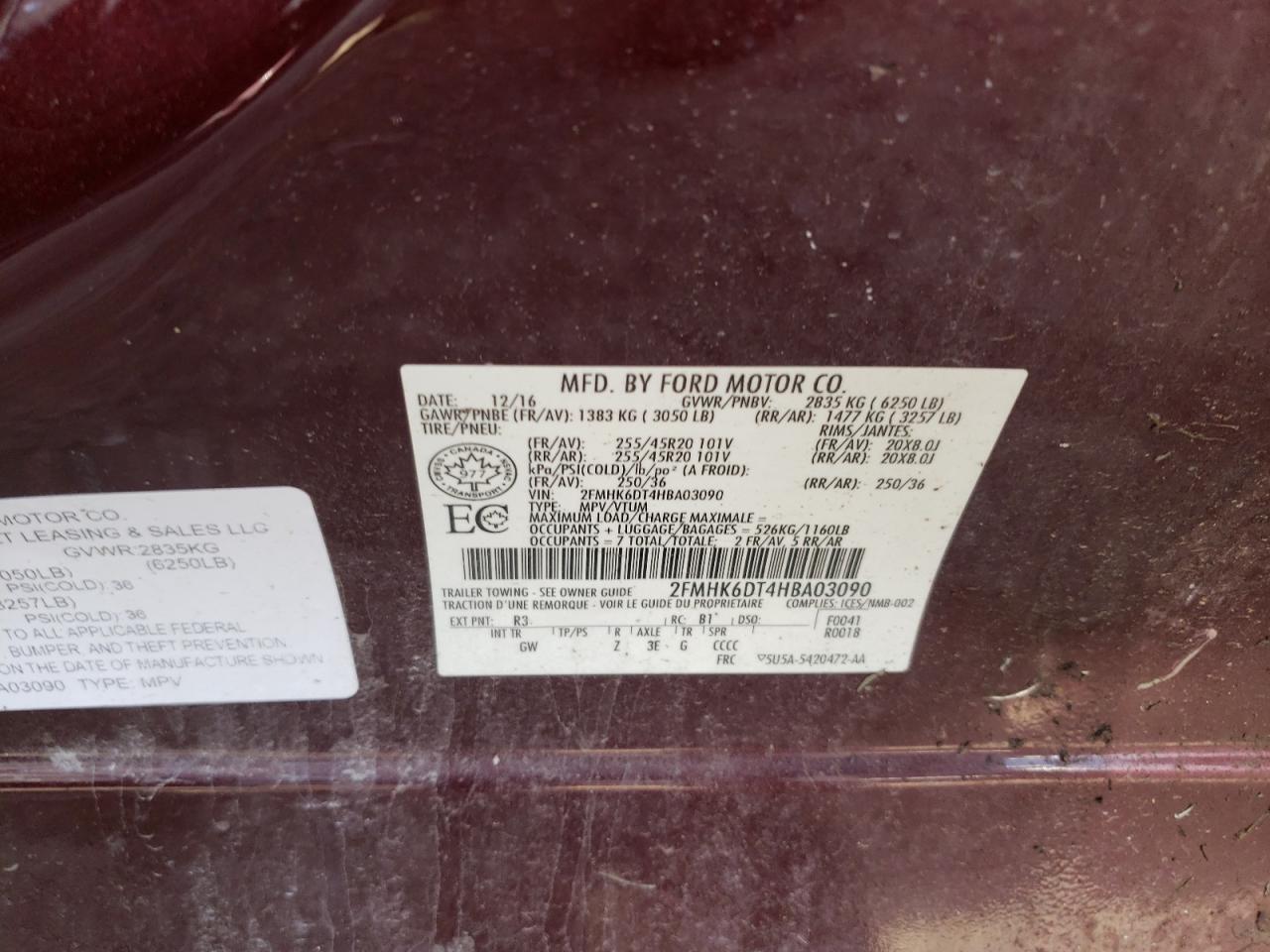 Lot #2970061510 2017 FORD FLEX LIMIT