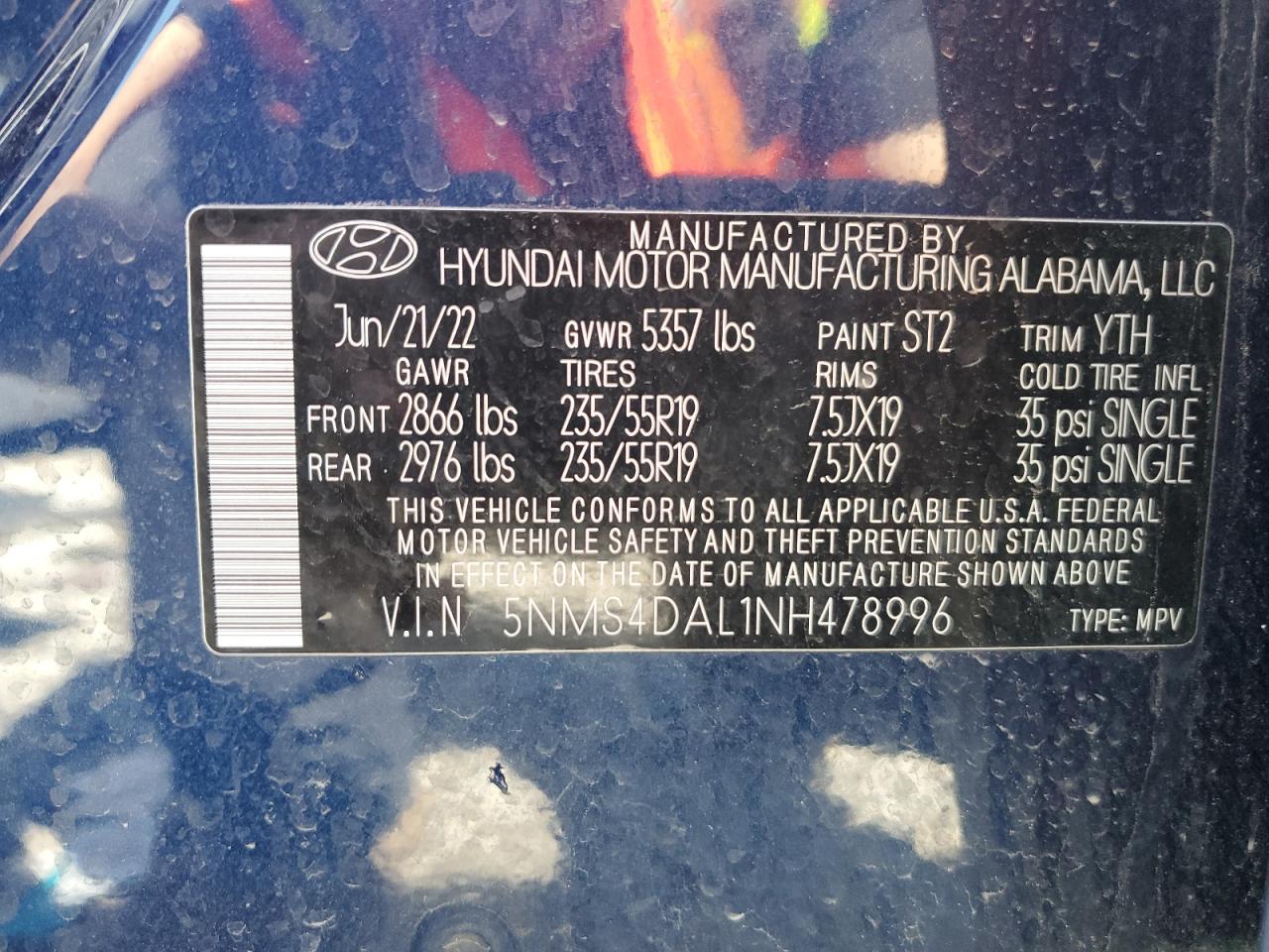 5NMS4DAL1NH478996 2022 Hyundai Santa Fe Limited