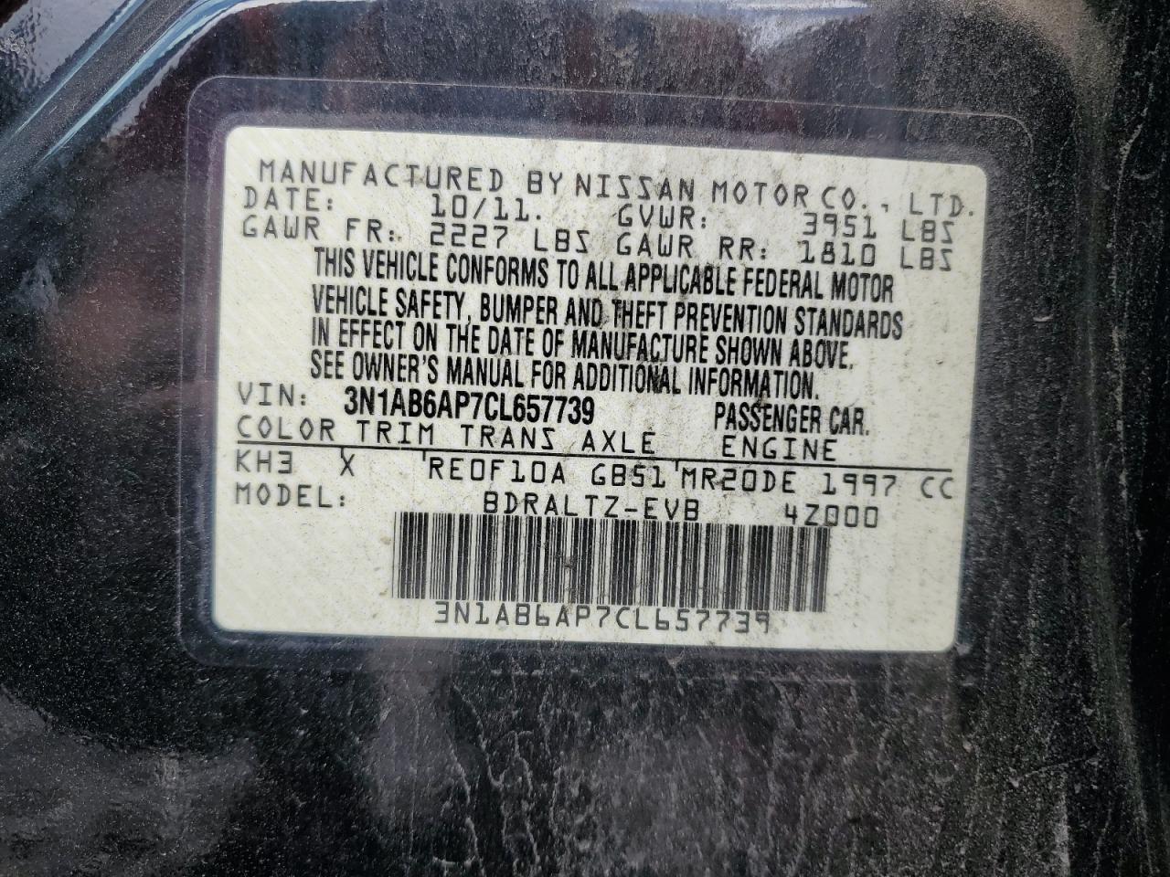 3N1AB6AP7CL657739 2012 Nissan Sentra 2.0