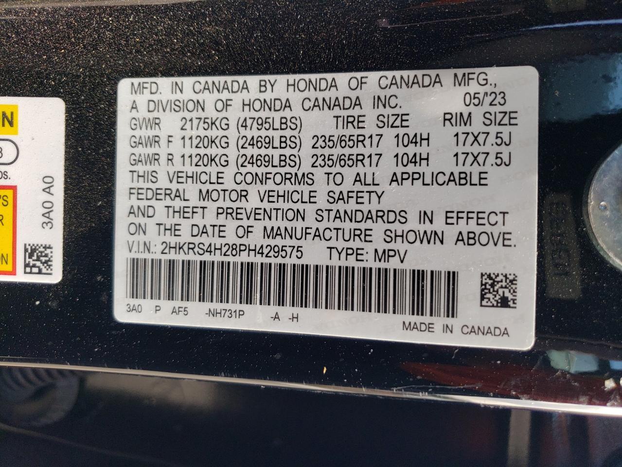 2HKRS4H28PH429575 2023 Honda Cr-V Lx