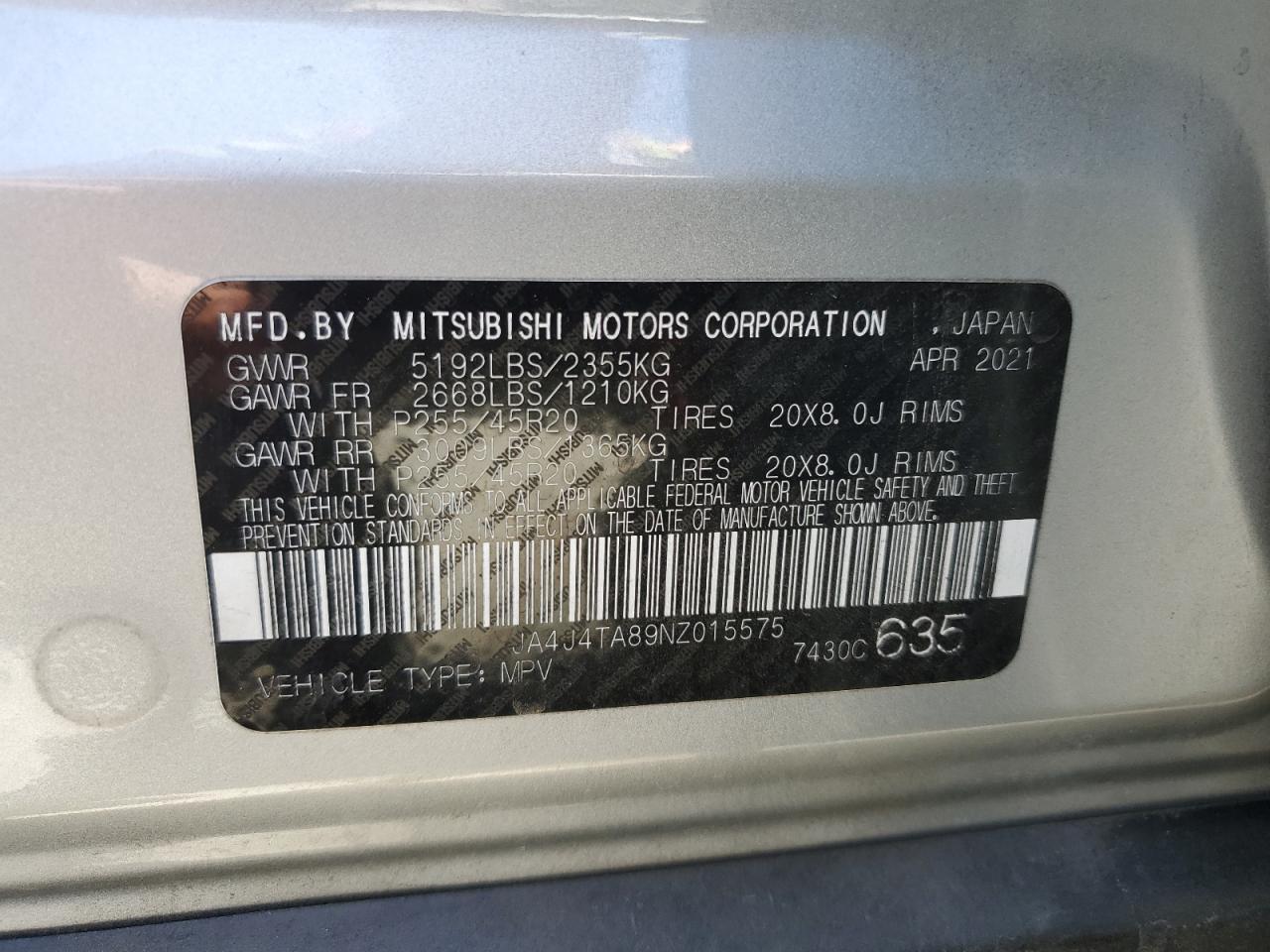 JA4J4TA89NZ015575 2022 Mitsubishi Outlander Es